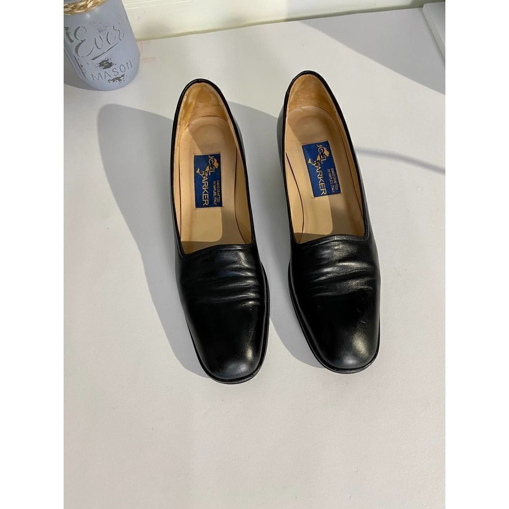 Joel Parker Black Vintage Style Leather Italian Heels Women's Size 7